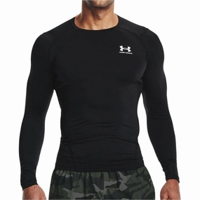Under Armour HeatGear Armour Long Sleeve Mens Compression Top - Black Indoor crew neck