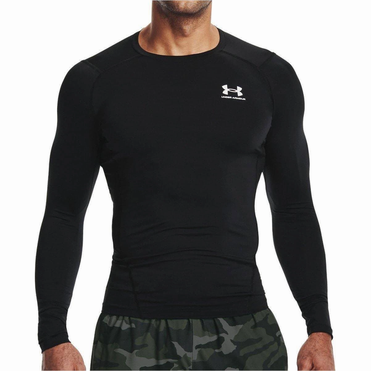 Under Armour HeatGear Armour Long Sleeve Mens Compression Top - Black Indoor crew neck