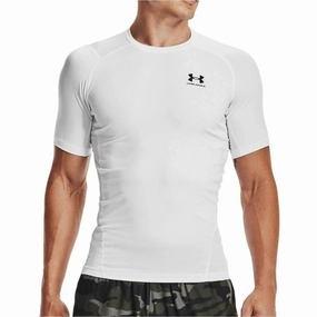 Athletic Fit Under Armour HeatGear Armour Short Sleeve Mens Compression Top - White