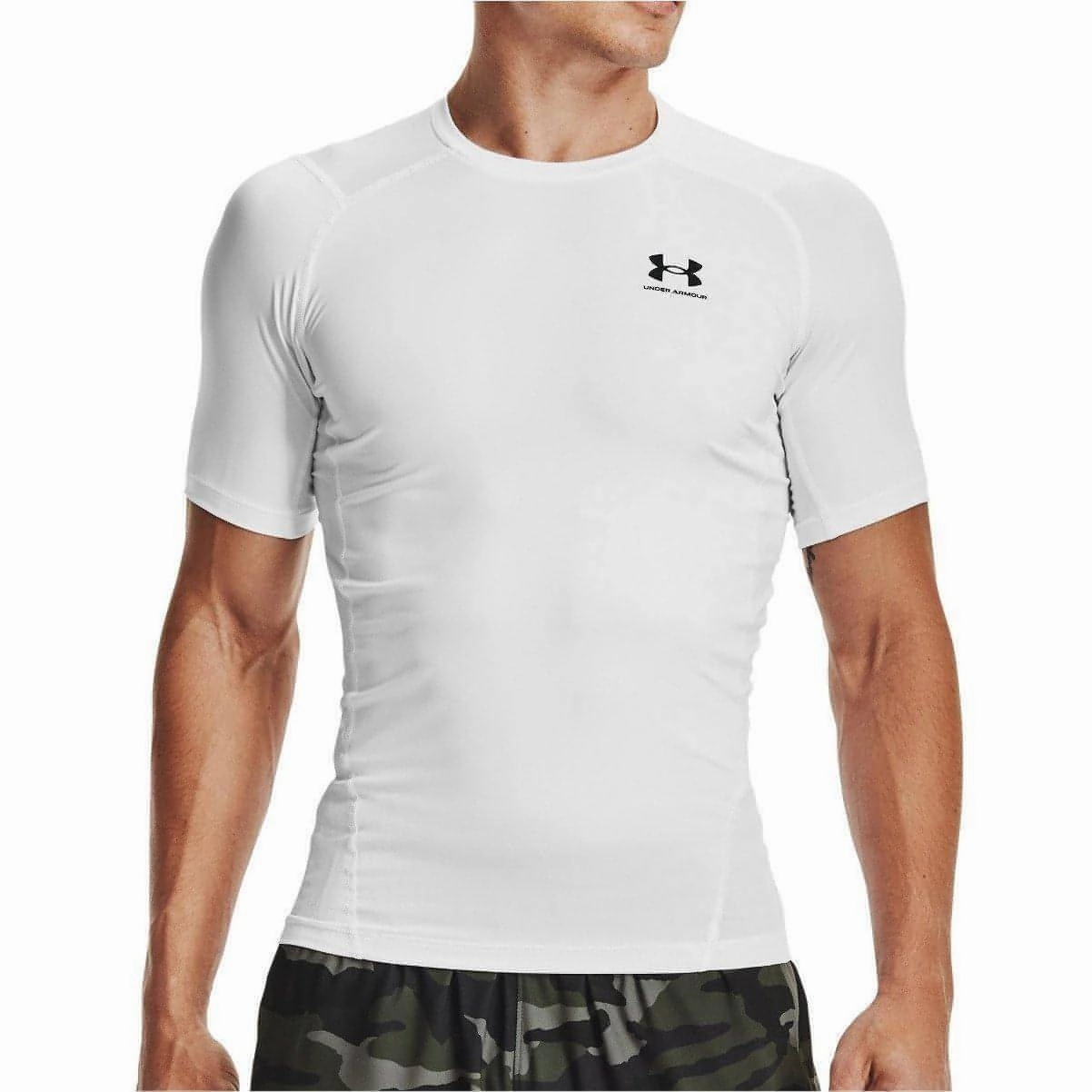 Athletic Fit Under Armour HeatGear Armour Short Sleeve Mens Compression Top - White
