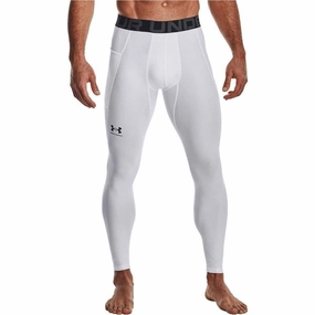 Under Armour HeatGear Compression Mens Long Running Tights - White High-waisted-style Bootcut