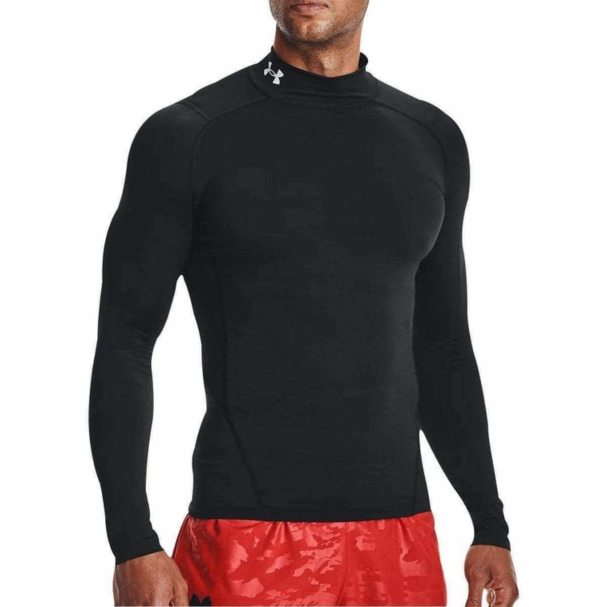 Under Armour HeatGear Mock Long Sleeve Mens Training Top - Black Cyber Glow OdorResistant