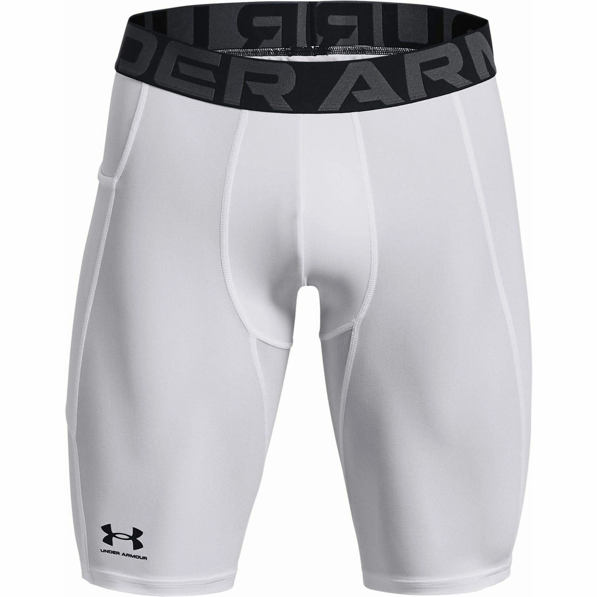 Under Armour HeatGear Pocket Long Mens Short Compression Tights - White Snow Core