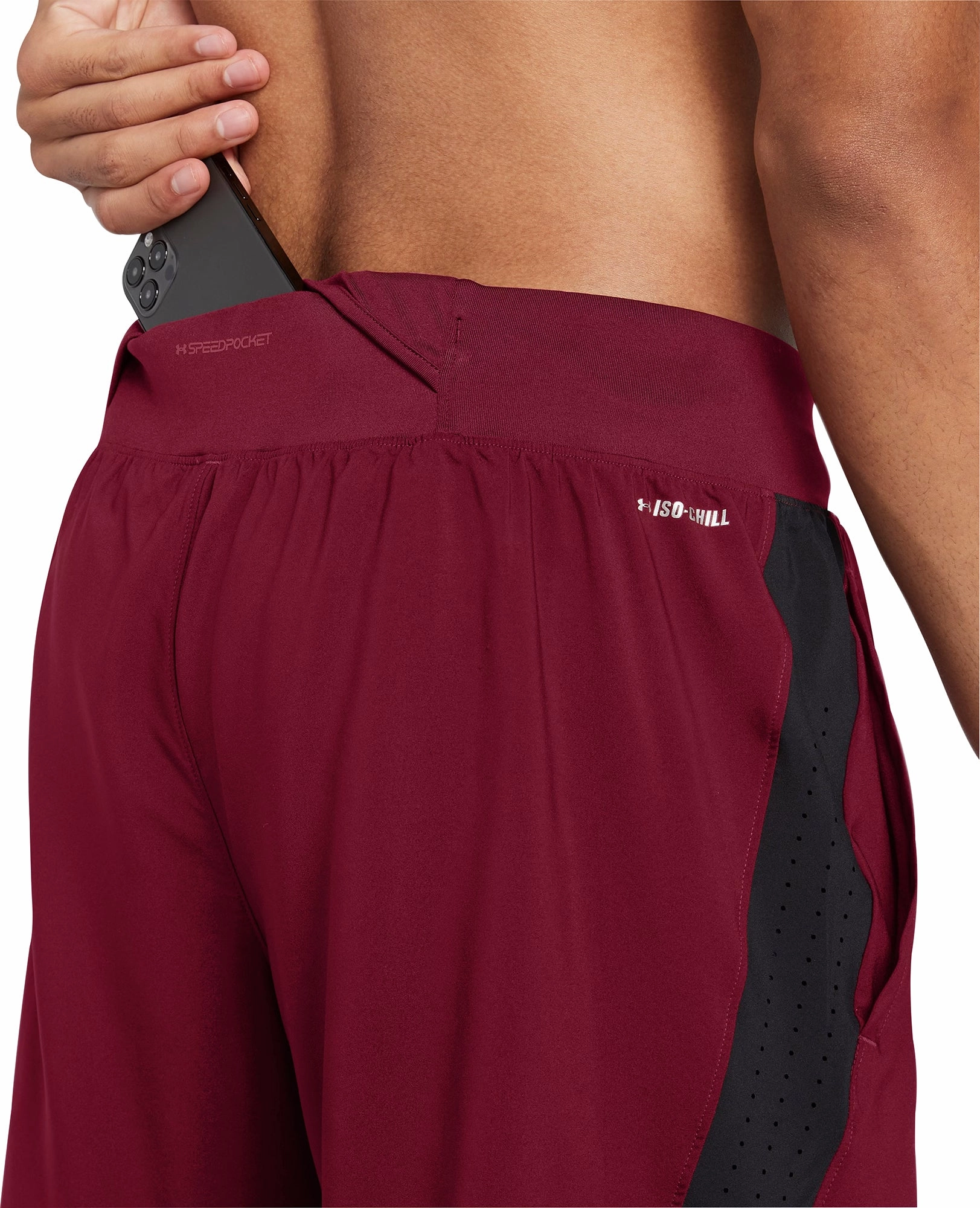 Under Armour Launch Elite 2 In 1 Mens Running Shorts - Red Ventilated Panels Wrinkle-Resistant
