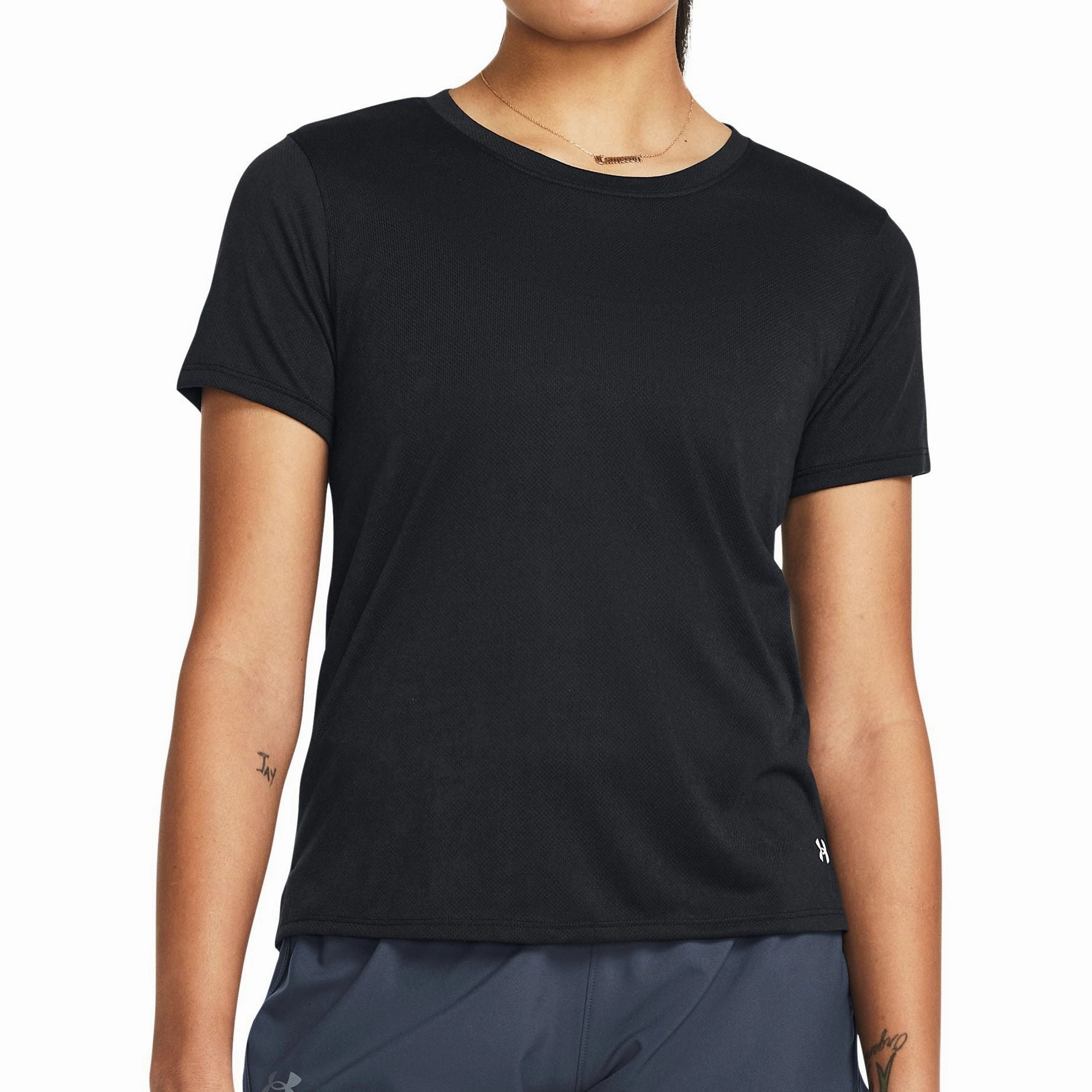 Under Armour Launch Splatter Short Sleeve Womens Running Top - Black Playful Design Easy Comfort