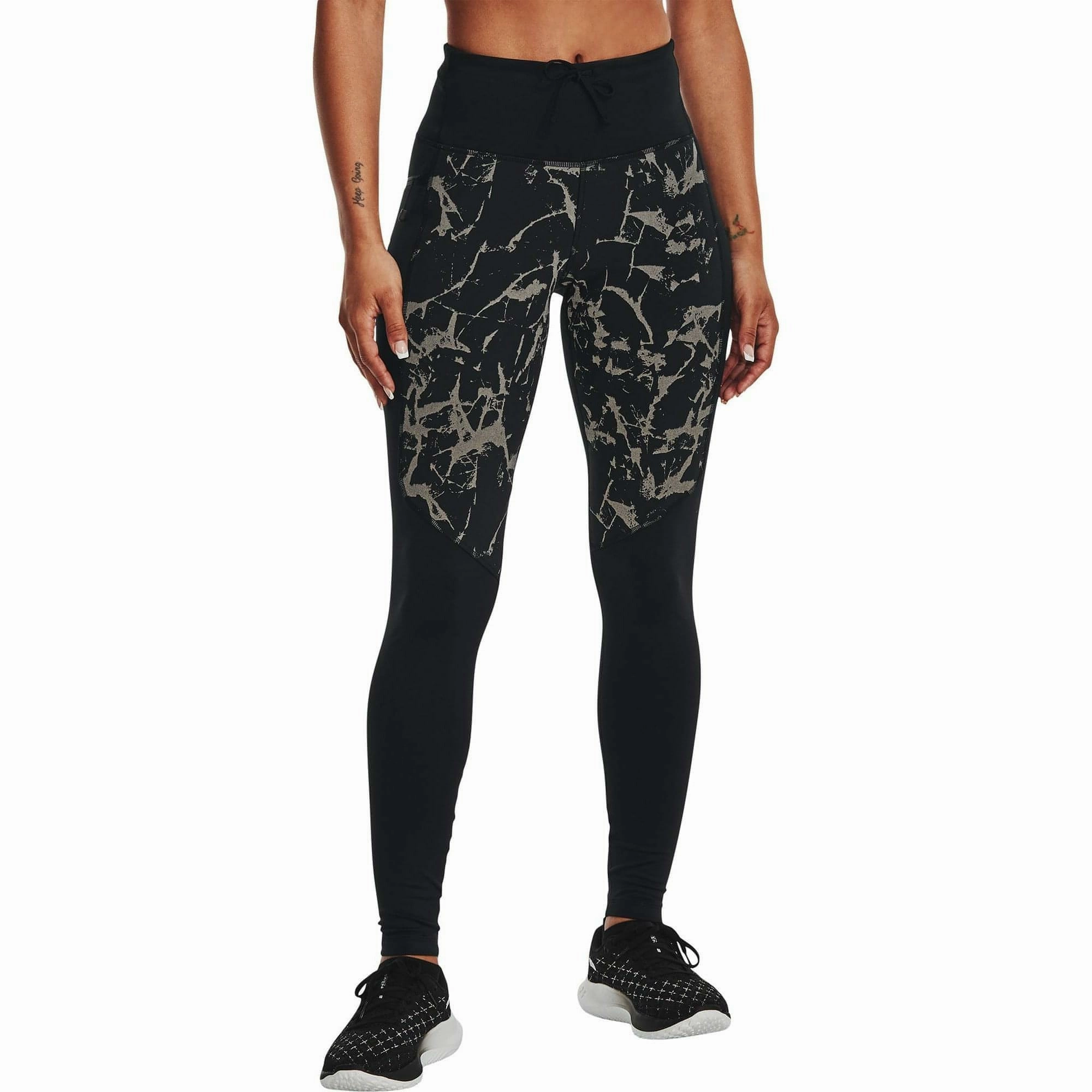 Under Armour OutRun The Cold Womens Long Running Tights - Black Rubberized Cuffs QuickAccess Pocket