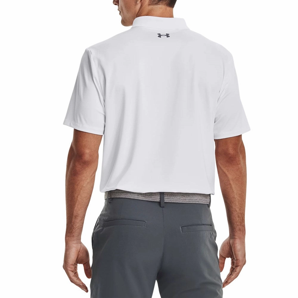 Under Armour Performance 3.0 Golf Polo Shirt- White/Pitch Grey Polo Collar