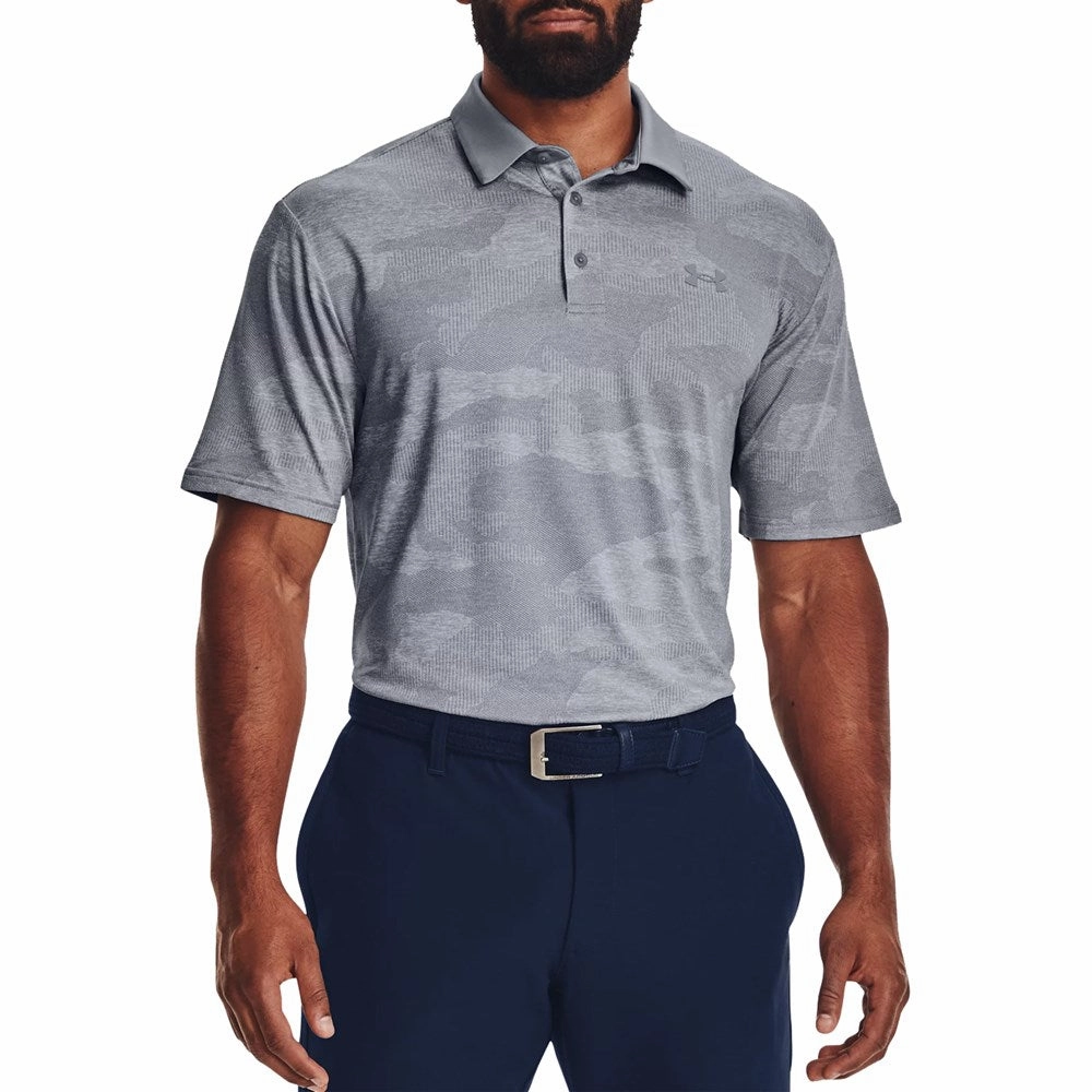 Under Armour Playoff 2.0 Jacquard Golf Polo Shirt - Steel/White PreShrunk Cotton Blend Quick-Dry Fabric