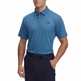 Under Armour Playoff 3.0 Printed Polo Golf Shirt - Blue Office Attire Subtle ToneOnTone Stitching