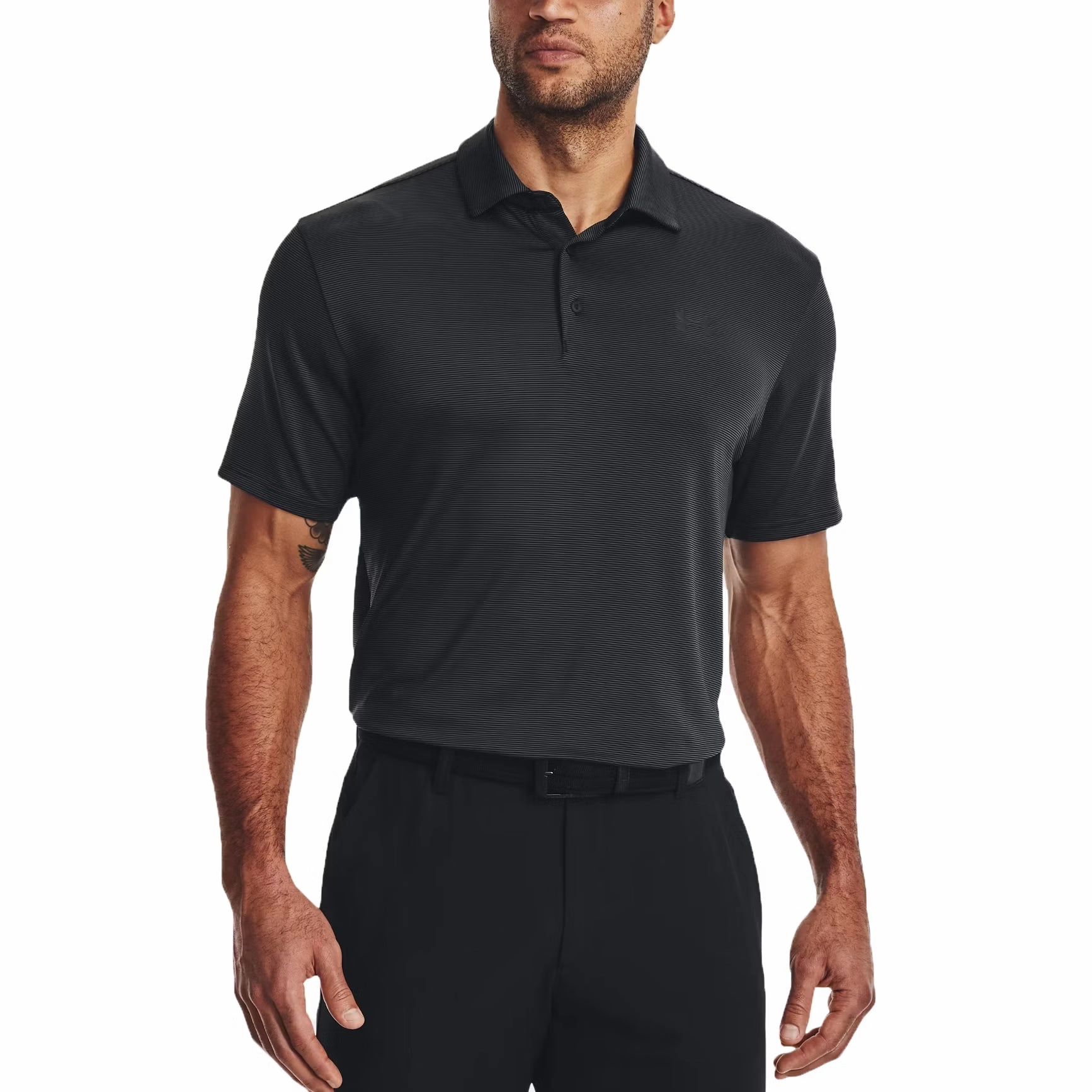 Under Armour Playoff 3.0 Stripe Polo Golf Shirt - Black/Pitch Grey Wrinkle Free Treatment