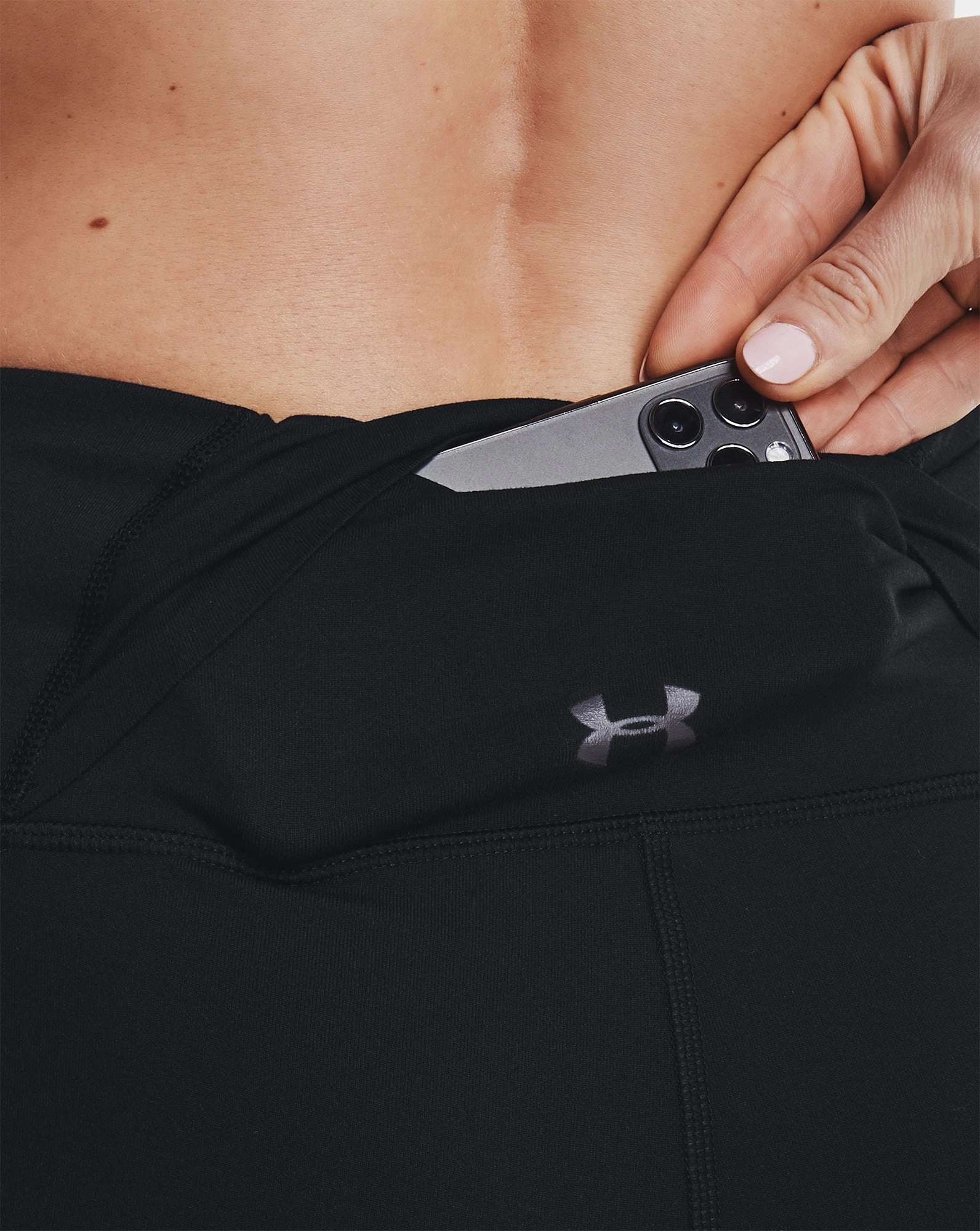Under Armour Reflect Womens Long Running Tights - Black Buttoned Rolled waistband
