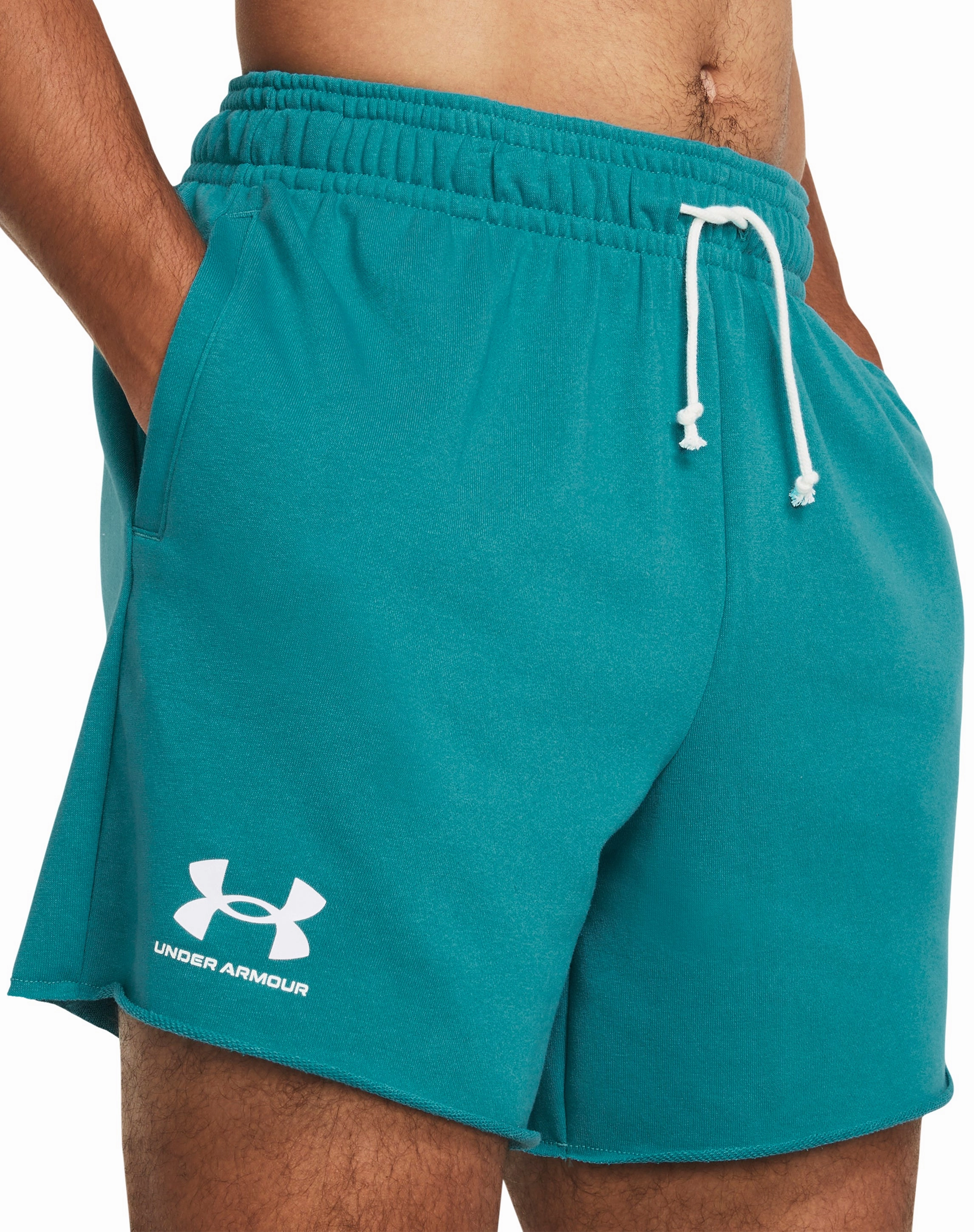Under Armour Rival Terry 6 Inch Mens Training Shorts - Green slim fit