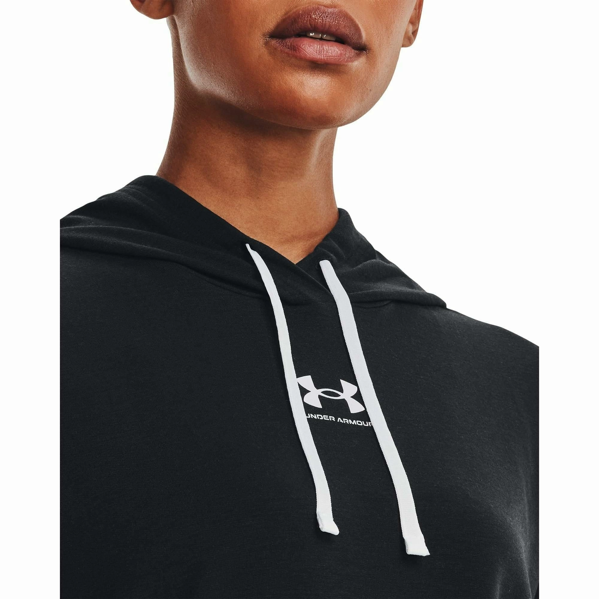 Under Armour Rival Terry Womens Hoody - Black Tight Net Adjustable Waistband