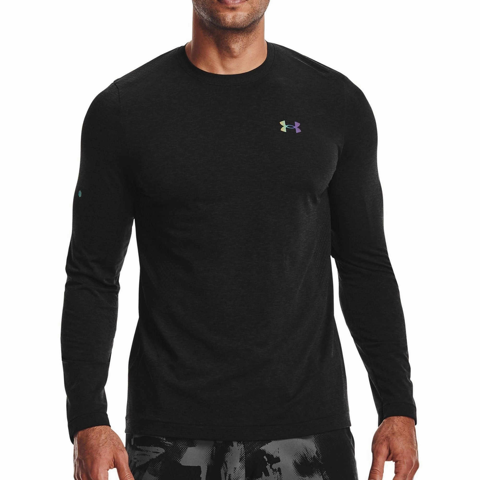 Under Armour Rush Seamless Long Sleeve Mens Training Top - Black TemperatureControlTechnology Fantasy Glow