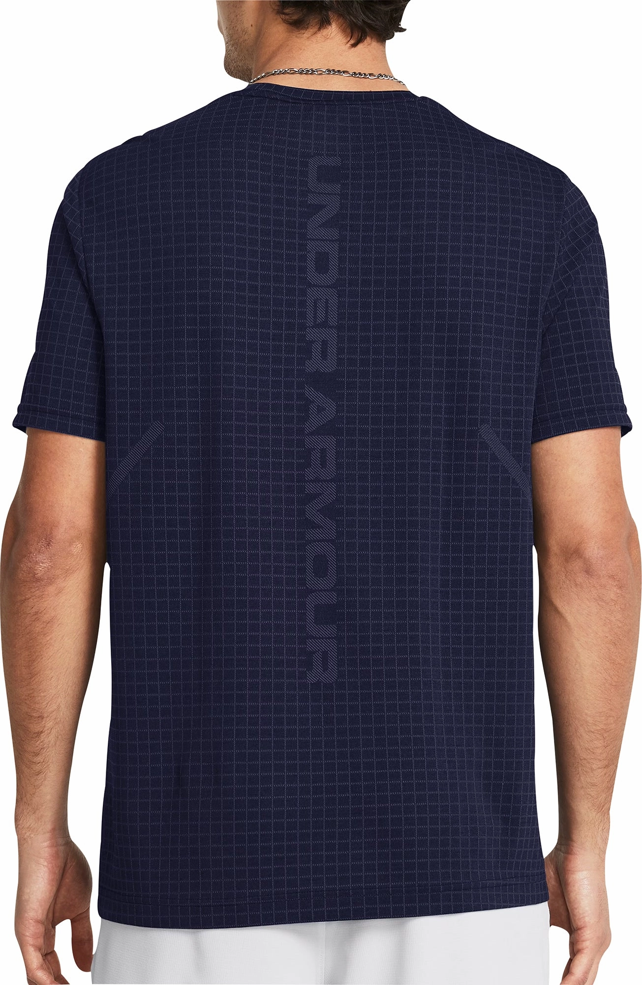 Under Armour Seamless Grid Short Sleeve Mens Training Top - Blue Street Icon Comfort waistband
