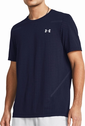 Under Armour Seamless Grid Short Sleeve Mens Training Top - Blue Travel Proof Party Ready