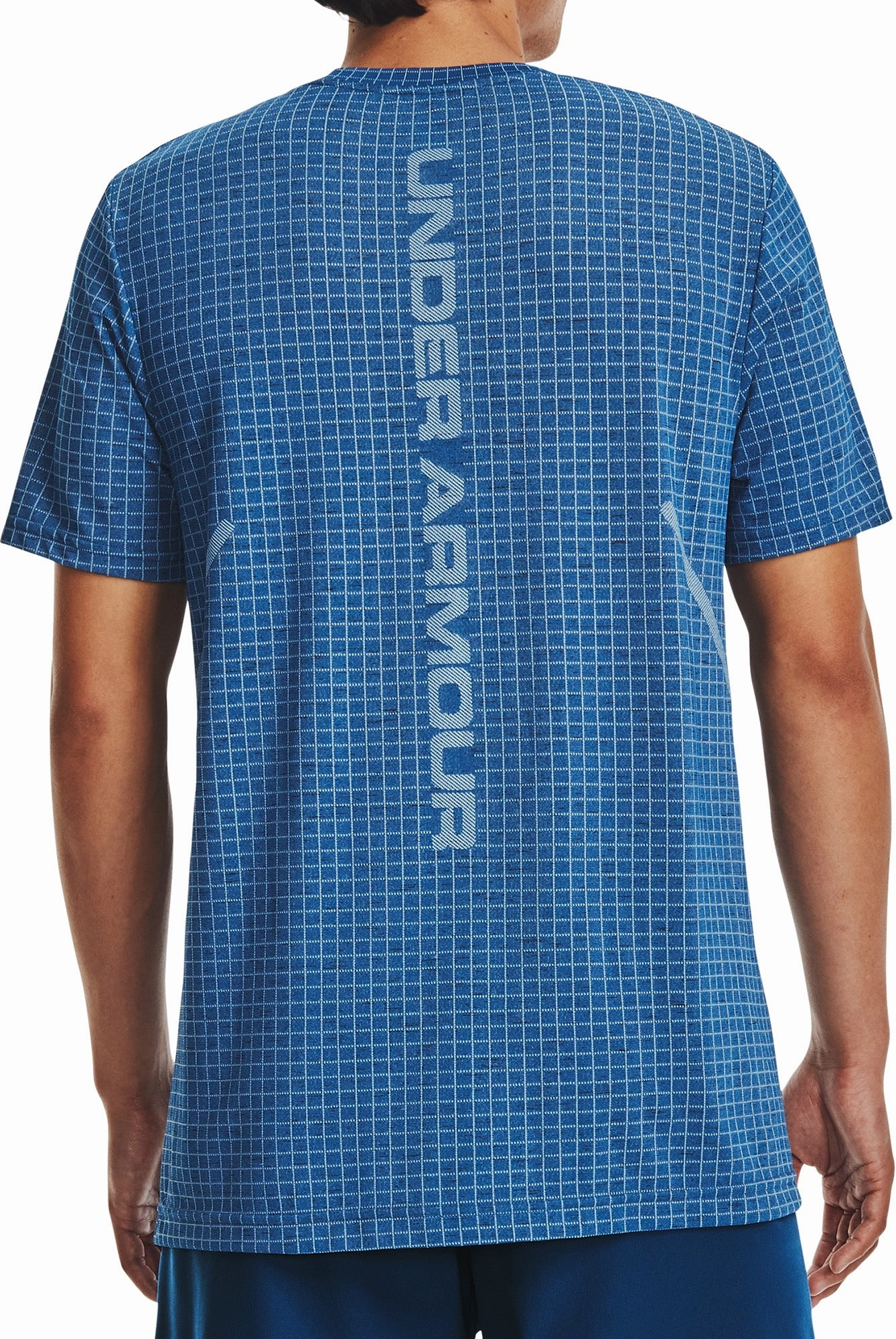 EcoCertifiedTextile Calm Tone Under Armour Seamless Grid Short Sleeve Mens Training Top - Blue