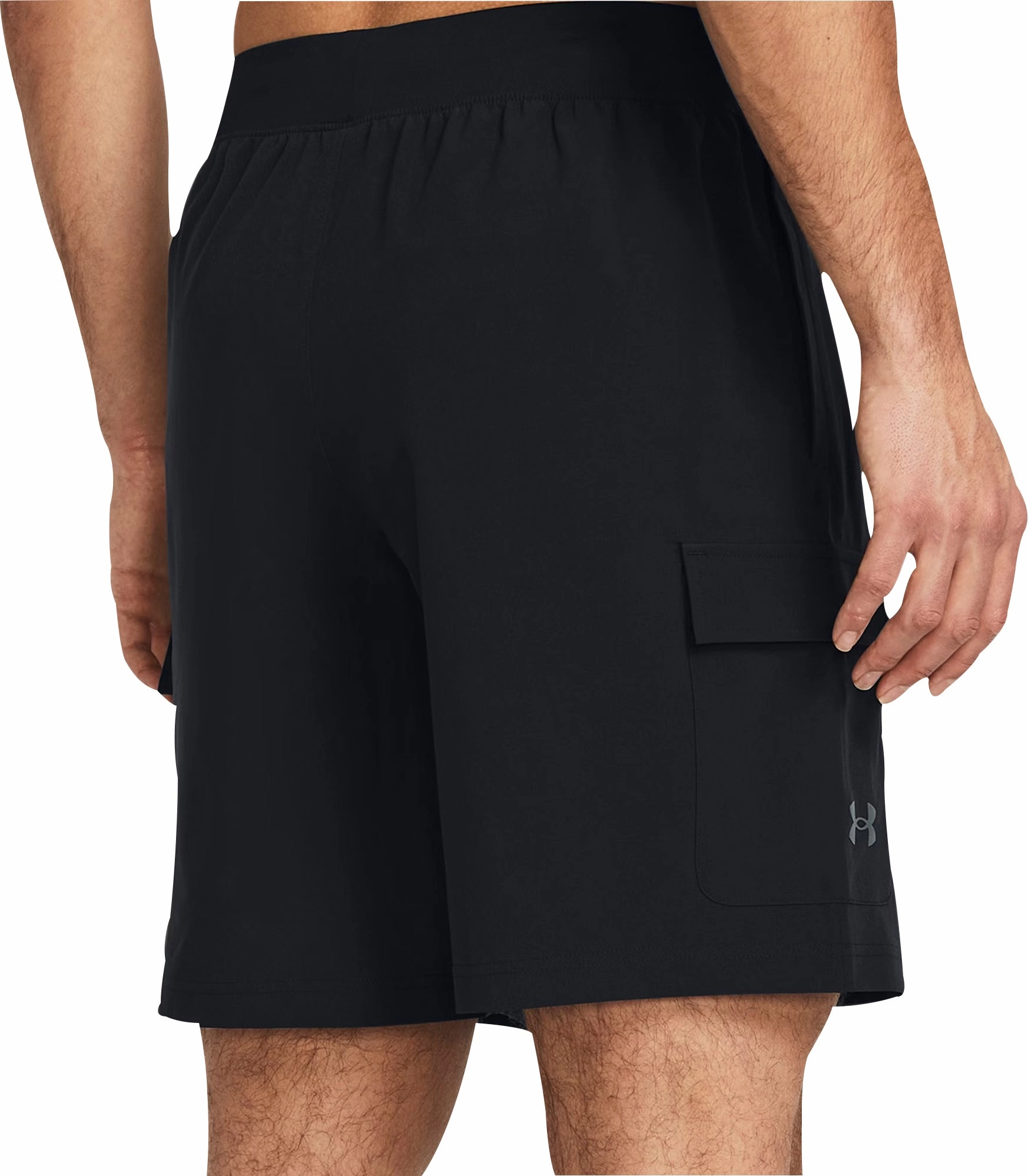 Loose Fit Collapsible Hood Under Armour Stretch Woven Cargo Mens Training Shorts - Black