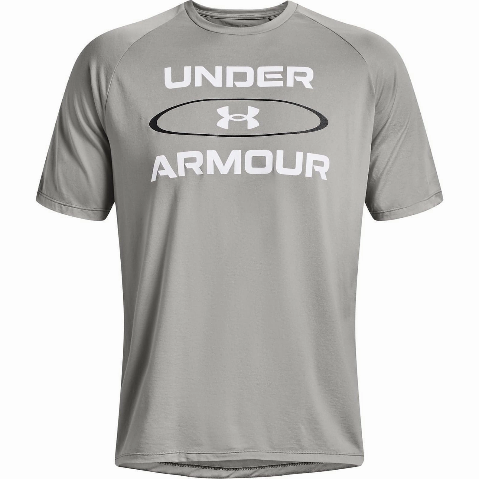 AbrasionResistant Material Student Cool Under Armour Tech 2.0 Wordmark Graphic Short Sleeve Mens Training Top - Grey
