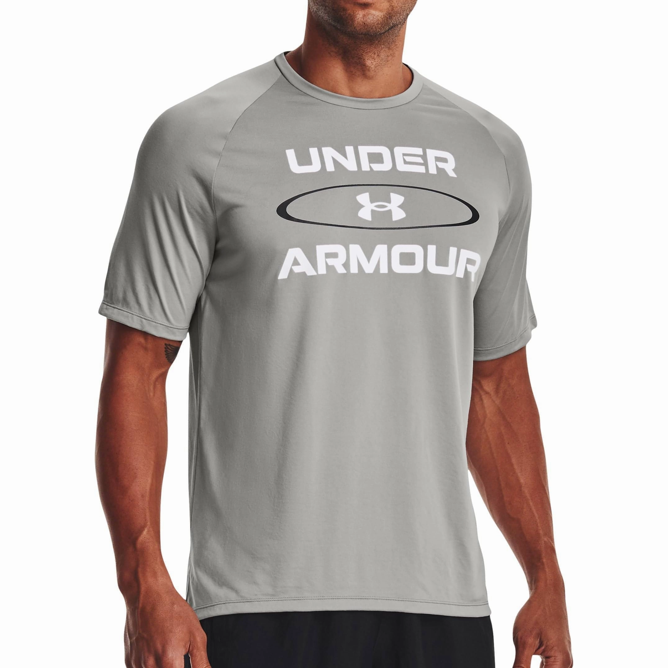 Joy Mood Under Armour Tech 2.0 Wordmark Graphic Short Sleeve Mens Training Top - Grey