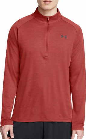 Anti Odor Coating Under Armour Tech Textured Half Zip Long Sleeve Mens Running Top - Orange