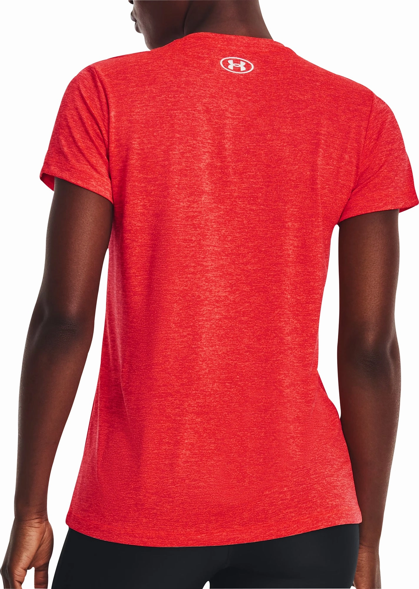 Denim combination Under Armour Tech Twist V-Neck Short Sleeve Womens Running Top - Red