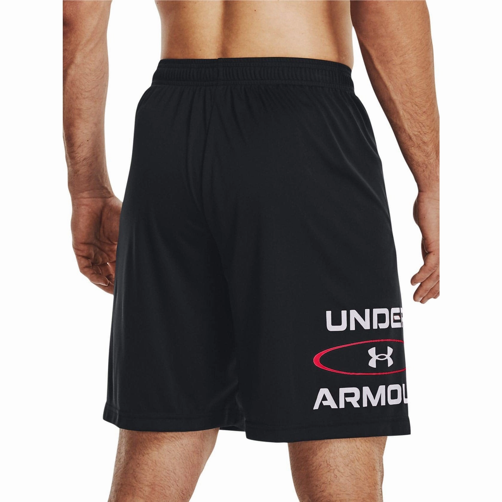 King Mode Suburb Ease Under Armour Tech Wordmark Graphic Mens Training Shorts - Black
