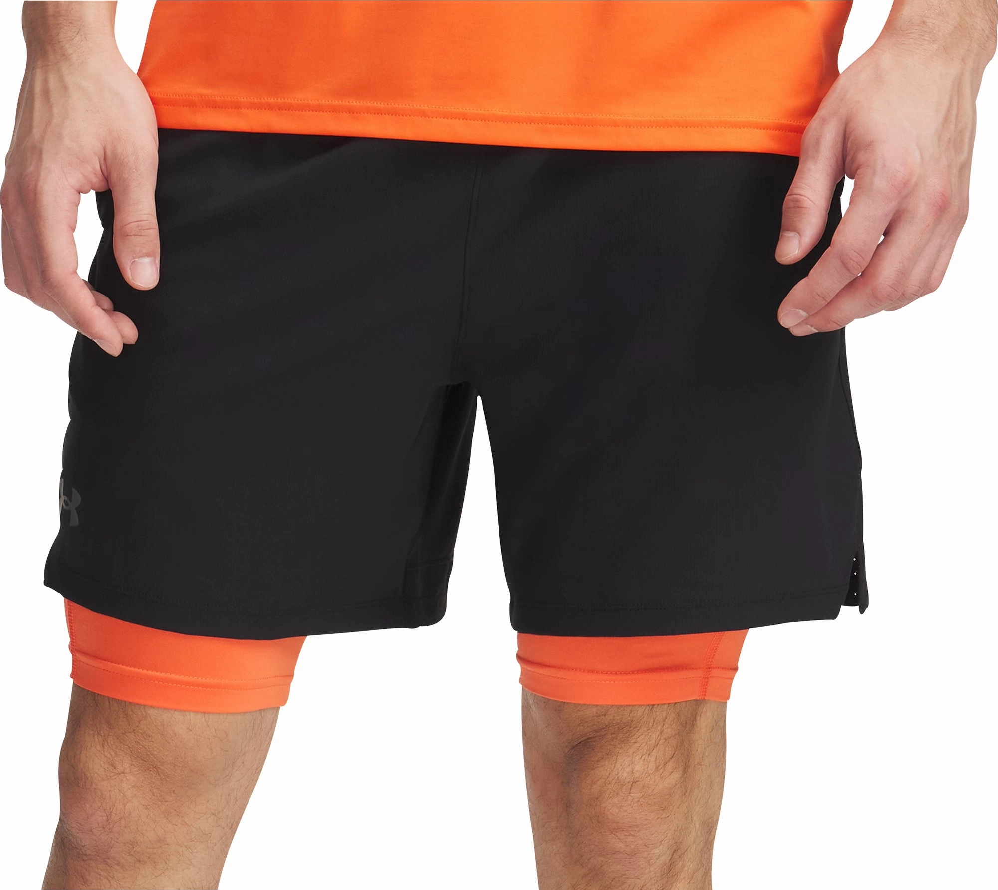 Leather Core FlexibleNeckline Under Armour Vanish Woven 2 In 1 Mens Training Shorts - Black