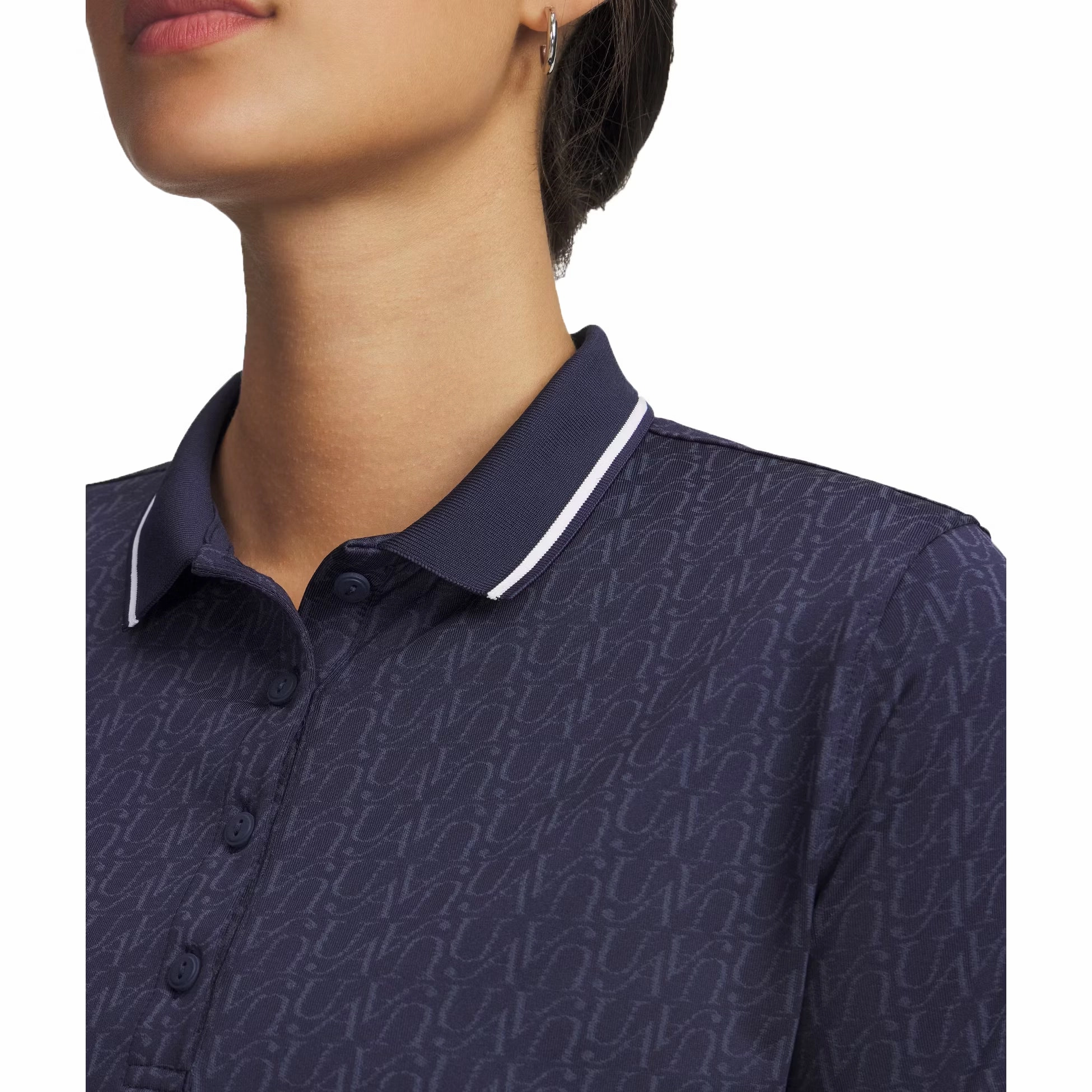 Yarn Dyed Collar Under Armour Women's Drive Jacquard Golf Polo Shirt - Midnight Navy/White