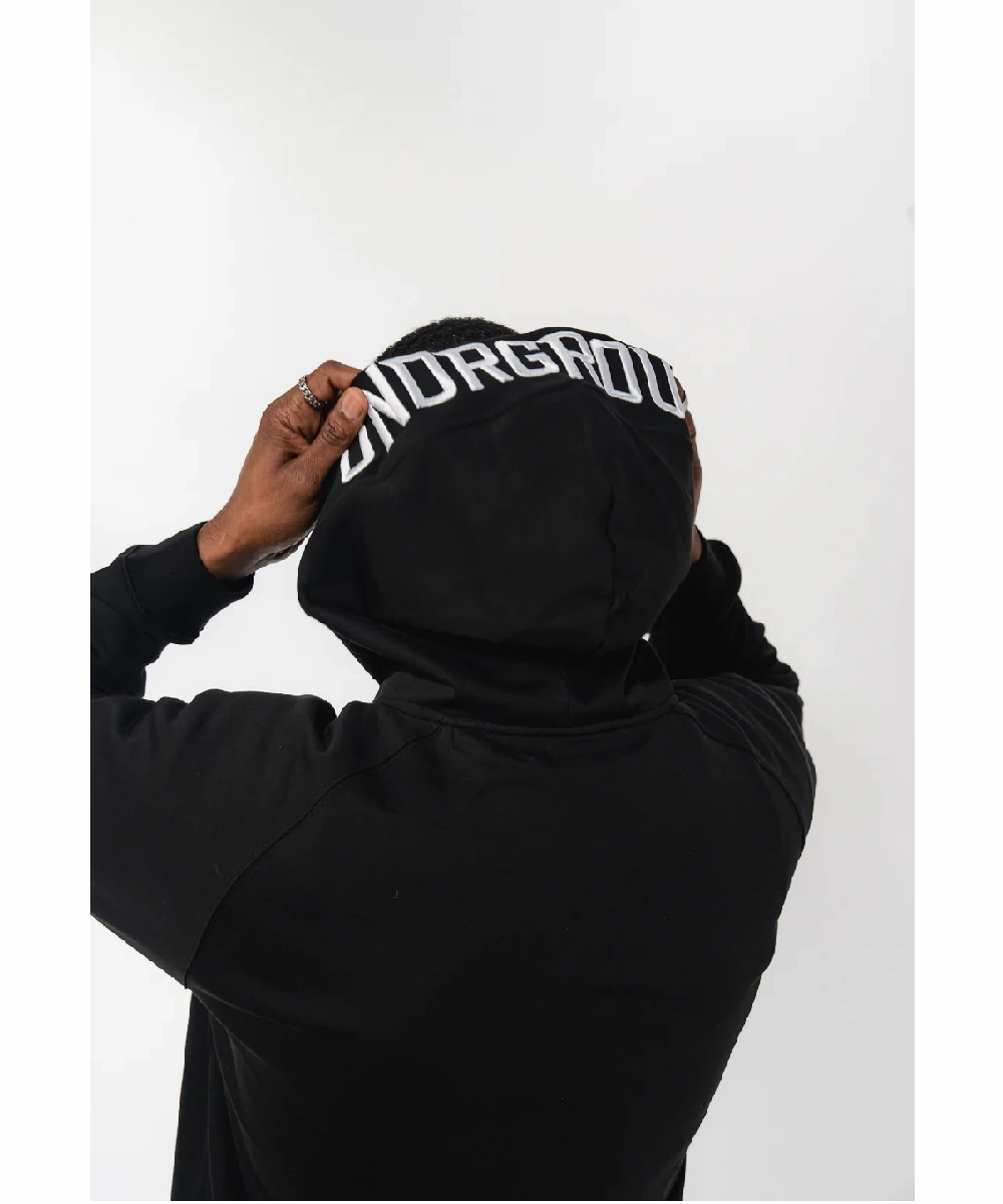 UNDRGROUND 3D Embroidered Zip Up Hoodie (Black) Dynamic Glow