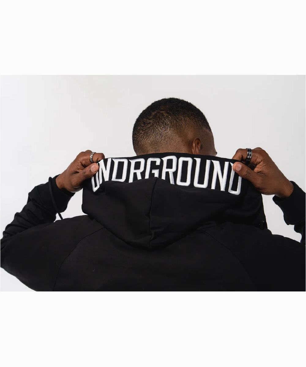 UNDRGROUND 3D Embroidered Zip Up Hoodie (Black) Utility Mode