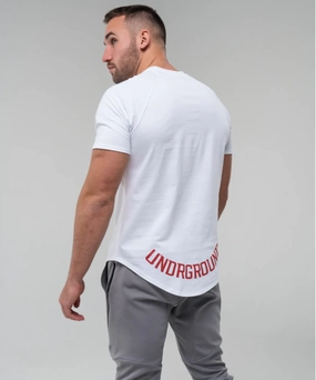 UNDRGROUND Curved Tee Red Logo (White) Adjustable Fastenings Sustain Glow