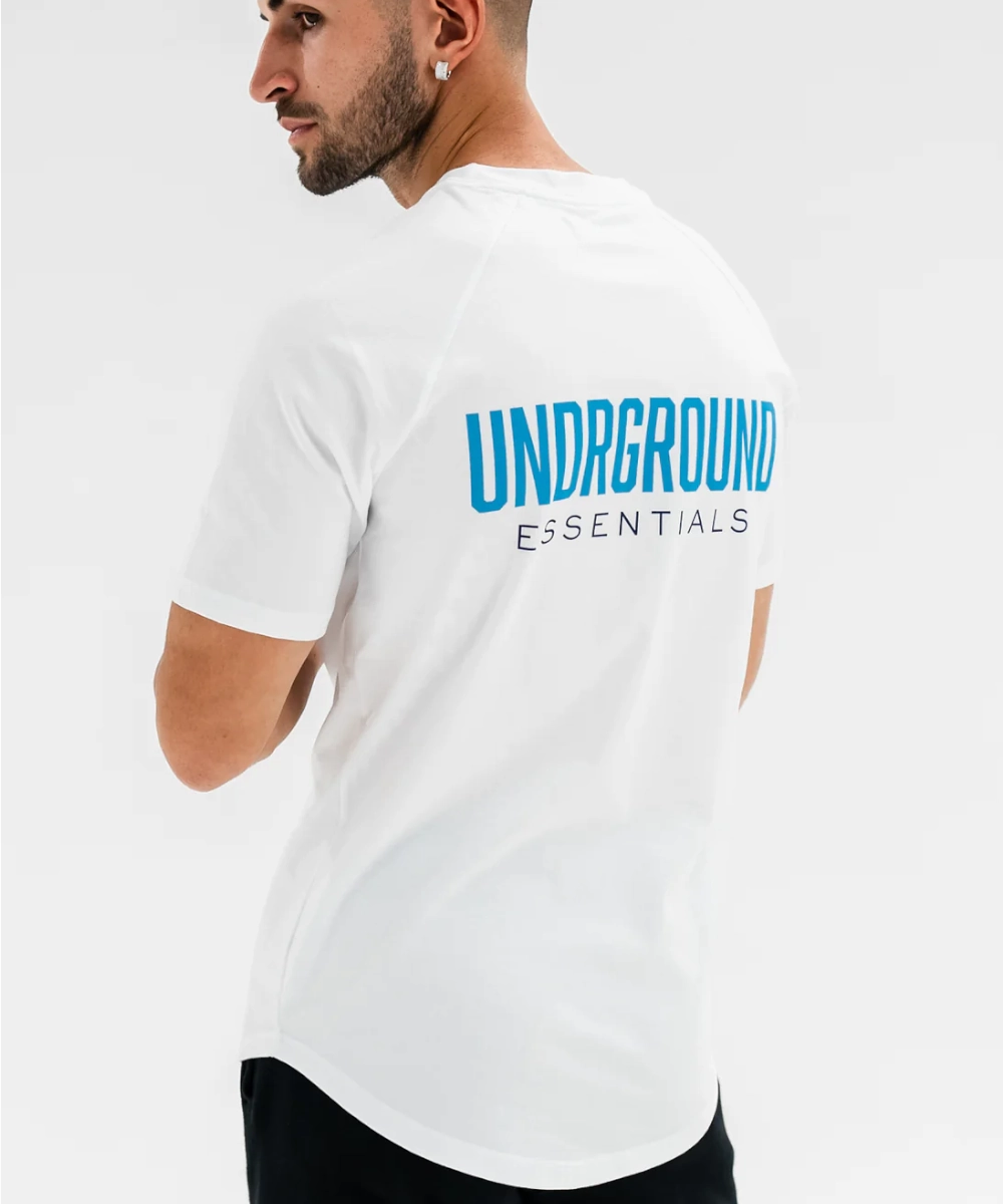 ShrinkResistant Soft Inner Lining UNDRGROUND Curved Tee (White/Blue)
