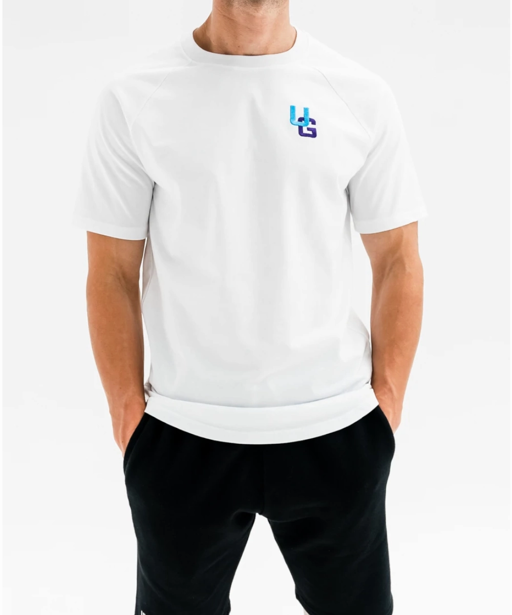 UNDRGROUND Curved Tee (White/Blue) ThermalRegulating Fabric Breathable Material