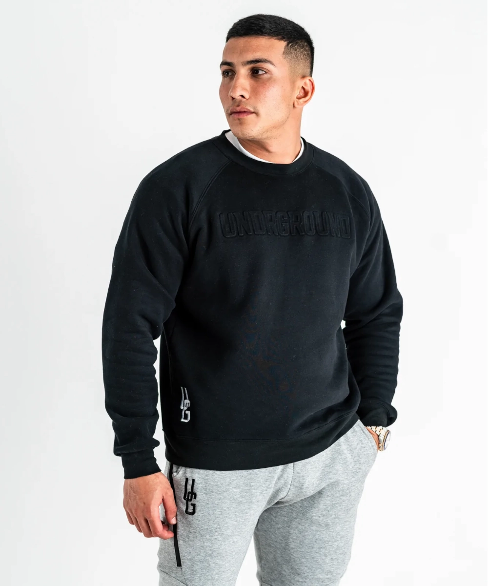 hypoallergenic material UNDRGROUND Embossed Crew Neck Sweater (Black)