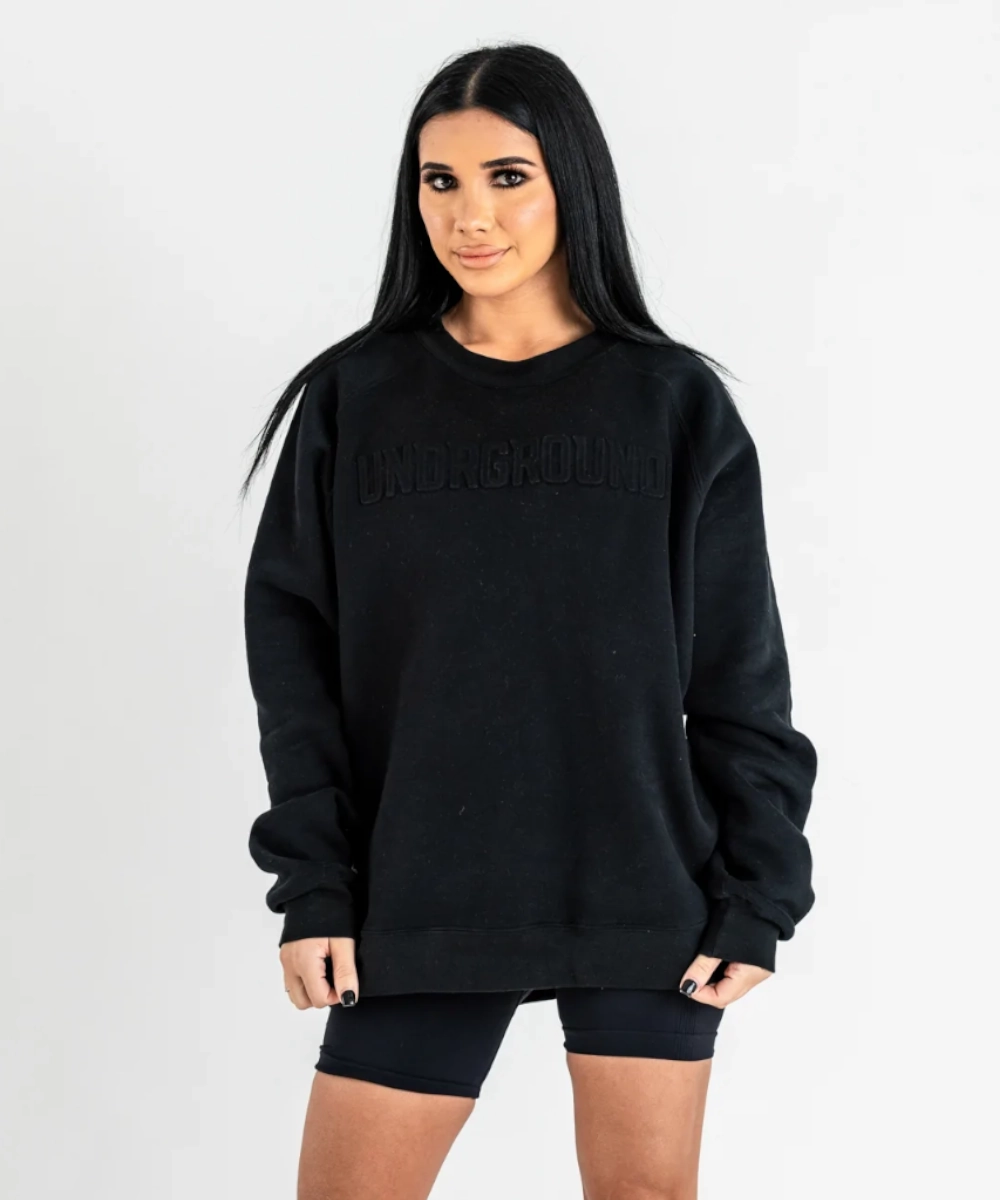 HighDensity Weave Adjustable Fit UNDRGROUND Embossed Crew Neck Sweater (Black)