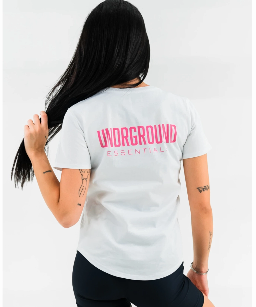 Still Soul HiddenZipperClosure UNDRGROUND Fitted Curved Tee (White/Pink)