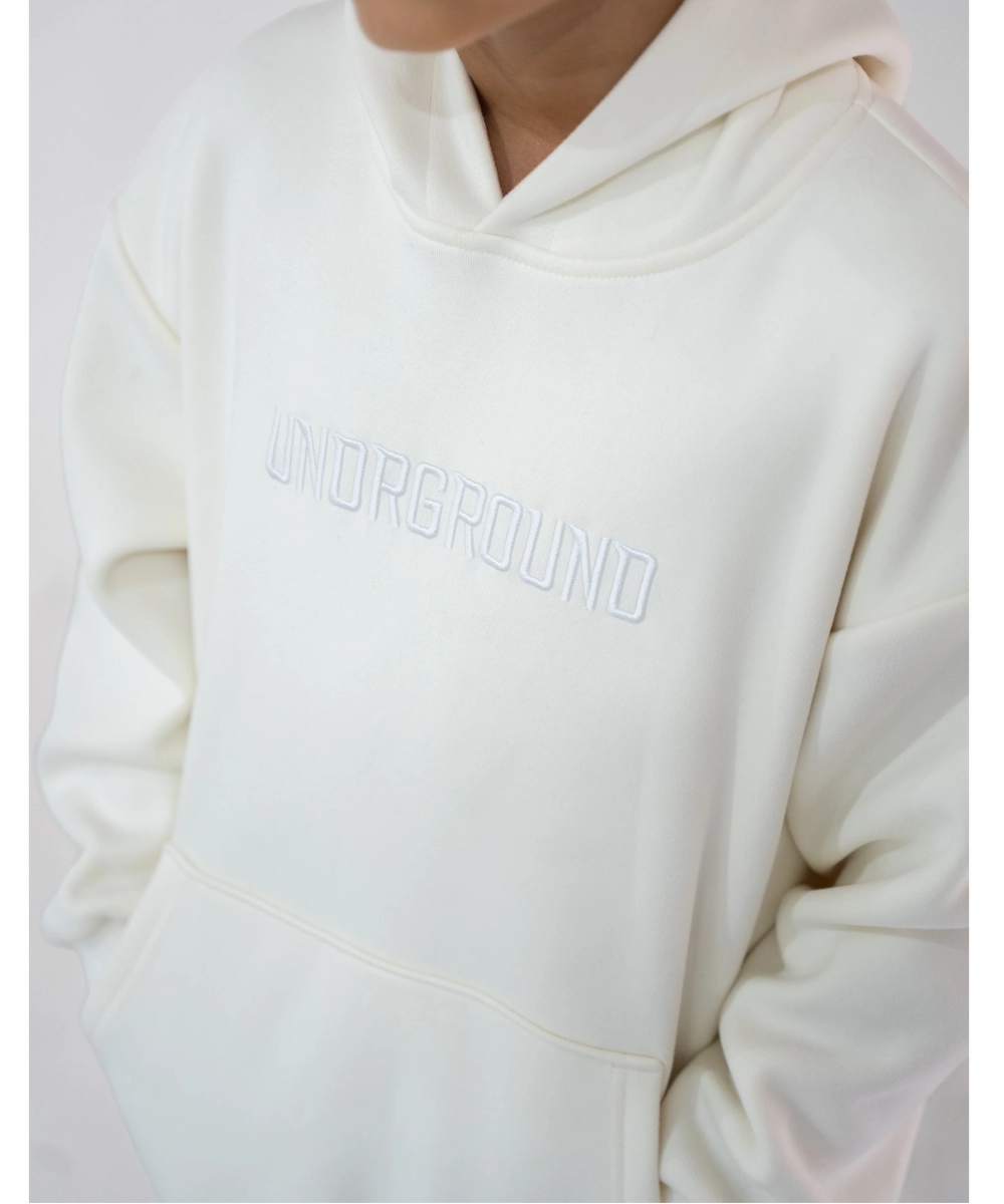 UNDRGROUND Kids ??Moving In Silence?? Hoodie (White/Cream) Organic Cotton Polish Glow