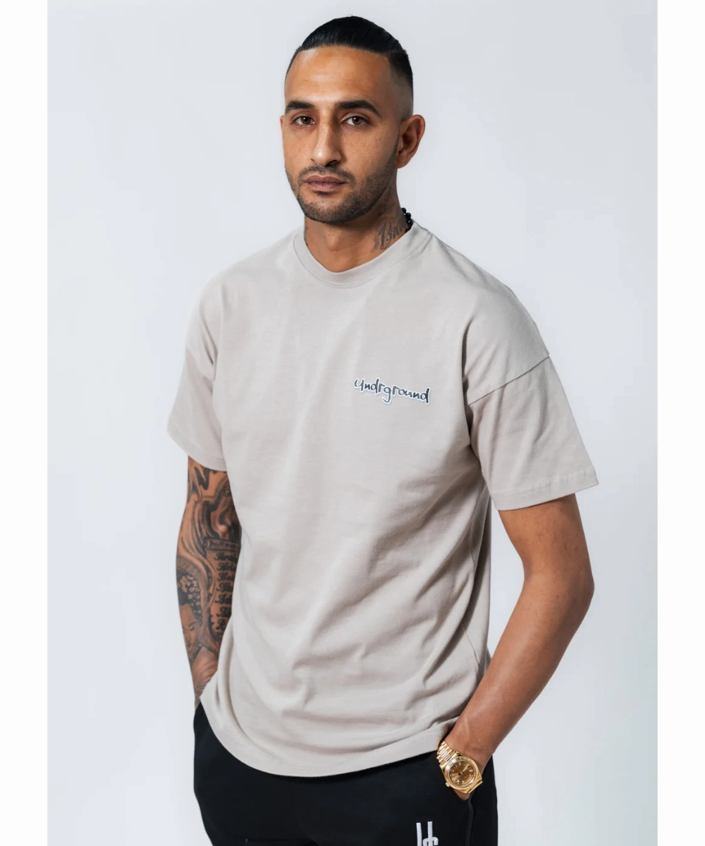 Breathable mesh Winner Vibe UNDRGROUND Leather Patch Tee (Taupe/Black)