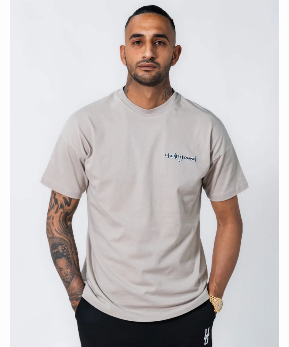 UNDRGROUND Leather Patch Tee (Taupe/Black) Data Mode Fearless Mode