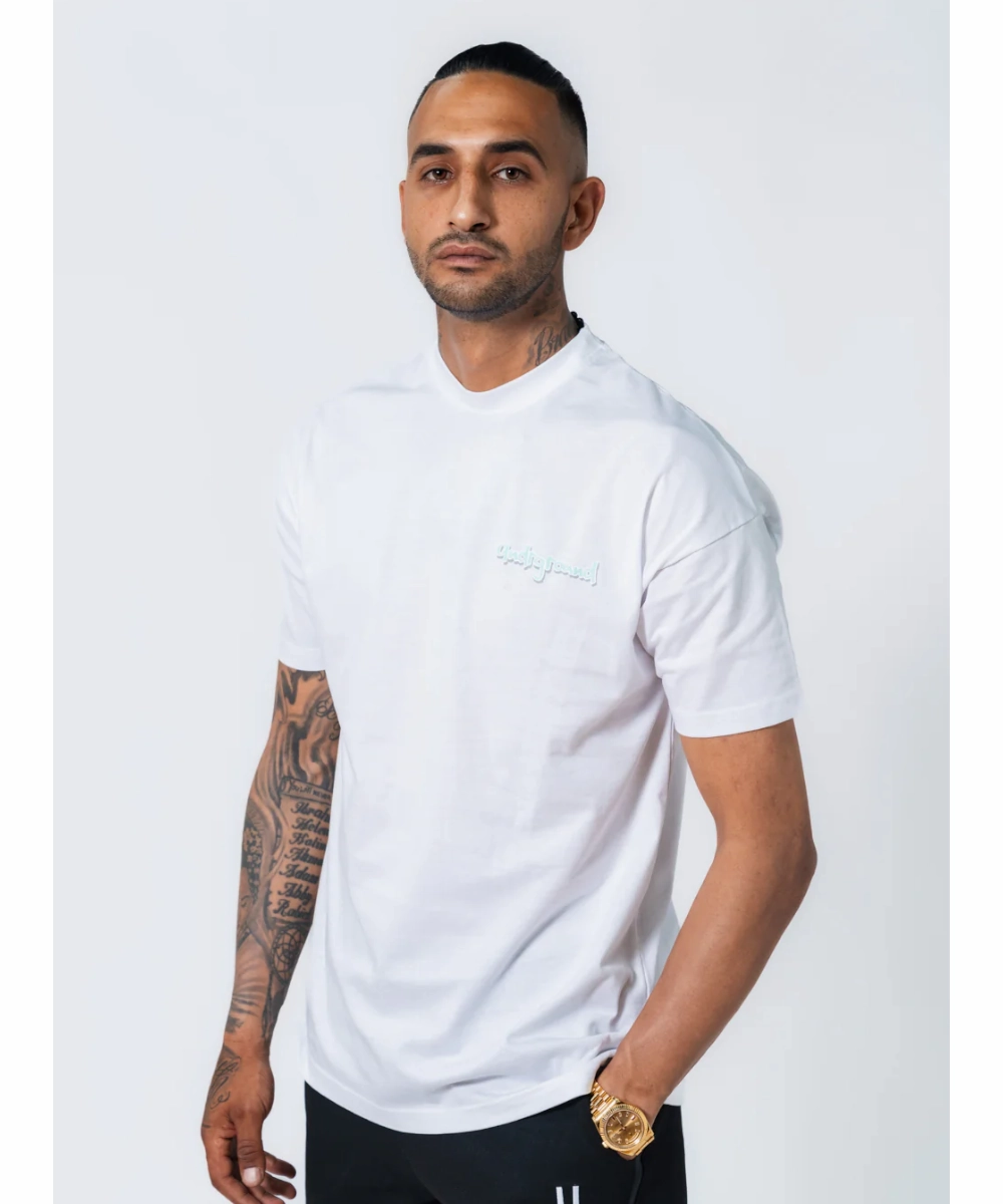 Open Glow Festival Air UNDRGROUND Leather Patch Tee (White/Blue)