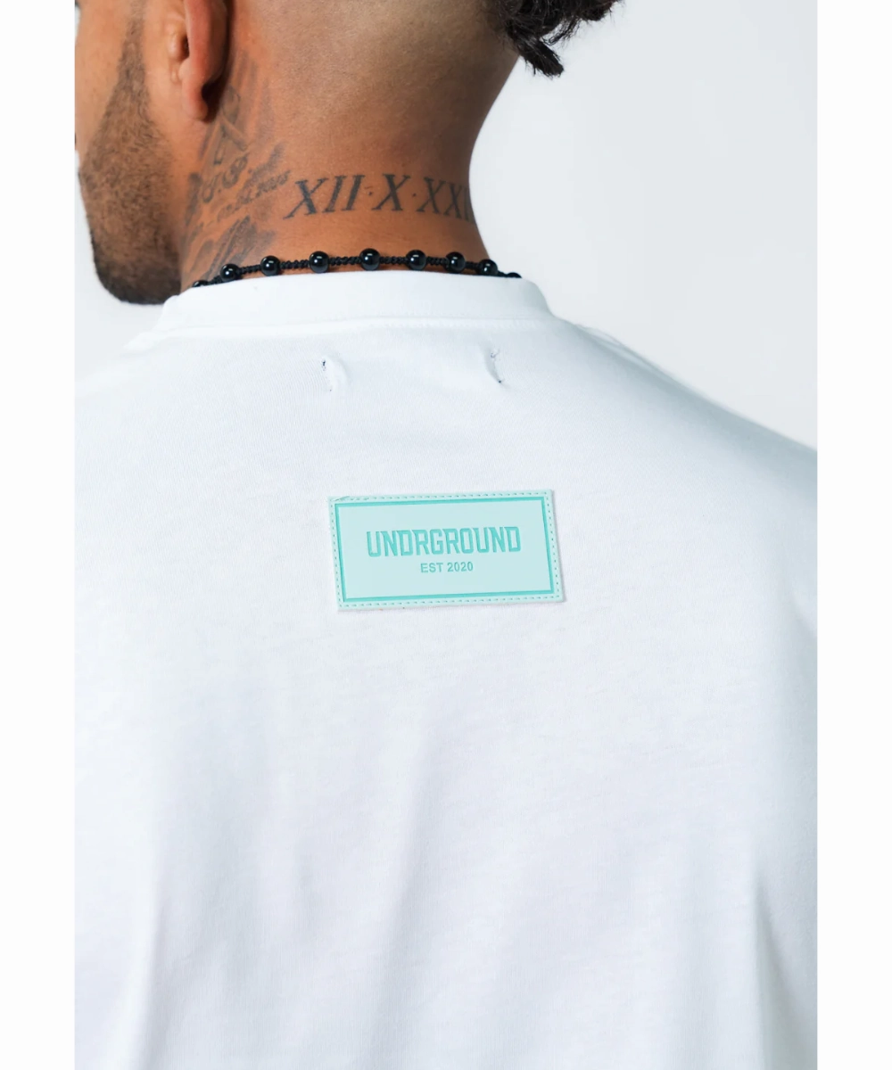Pure Fit UNDRGROUND Leather Patch Tee (White/Blue)