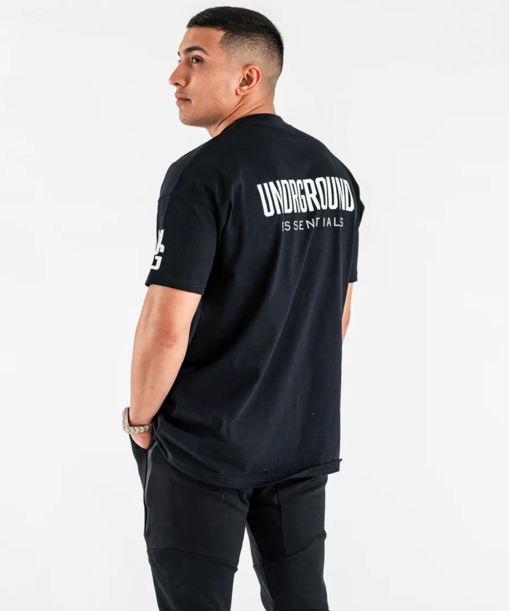 UNDRGROUND Logo Box-Fit Arm Print Tee (Black) Leader Core Warm Fit