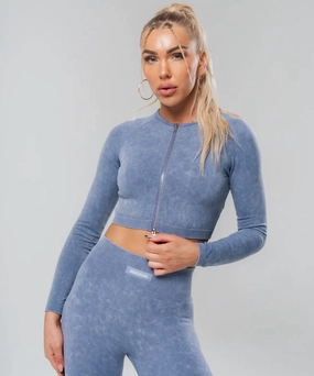 UNDRGROUND Long Sleeve Zip Crop (Marble Grey) AntiPilling Technology Organza Fit