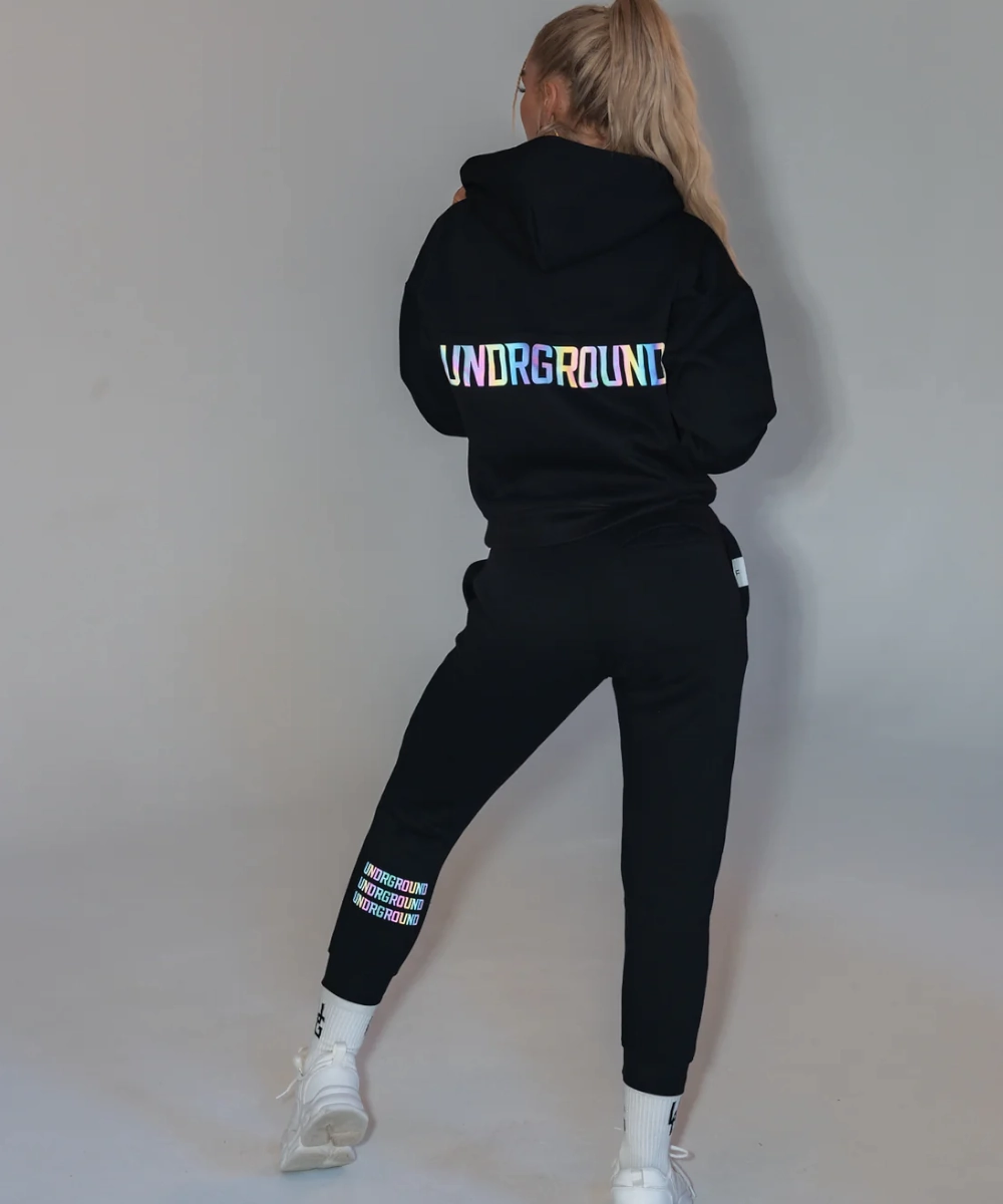 Work Safe Pure Linen Blend UNDRGROUND Oversized Reflective Hoodie (Black)