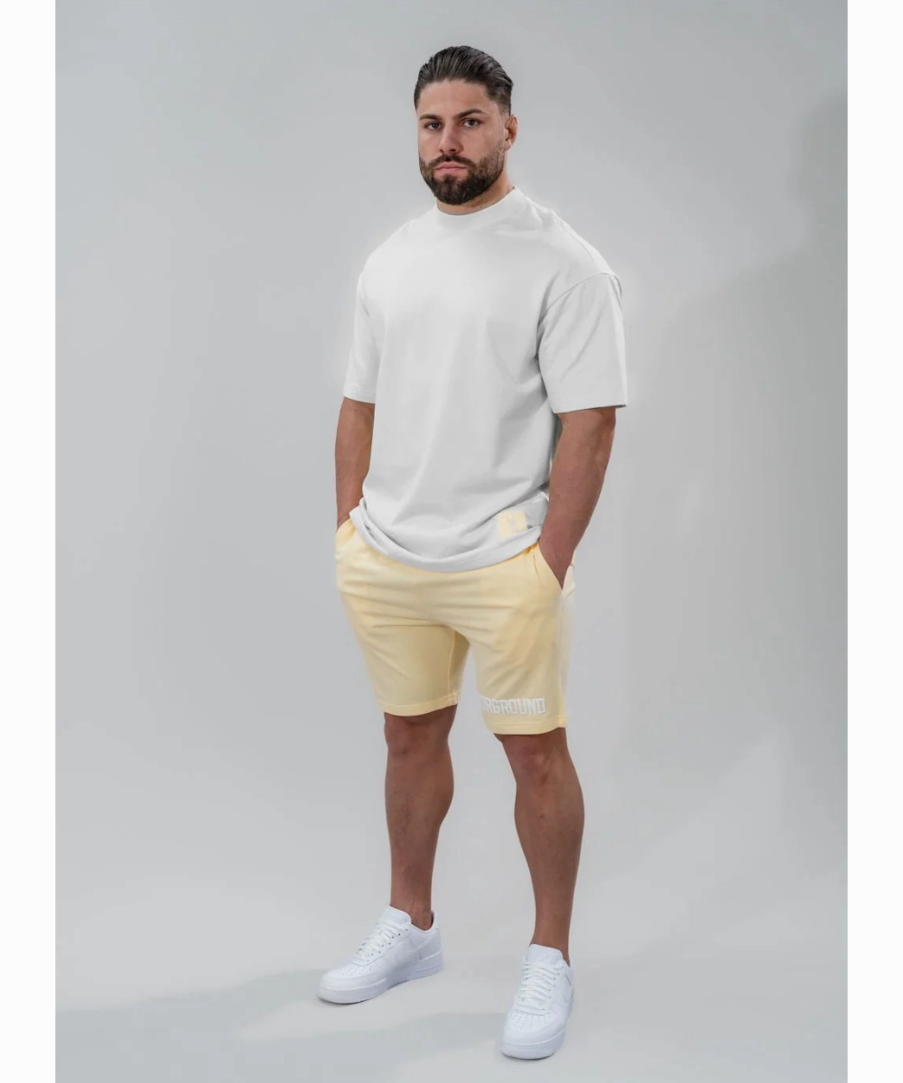 UNDRGROUND Relaxed Fit Tee (White/Yellow) Sustainable Manufacturing Minimal Mood