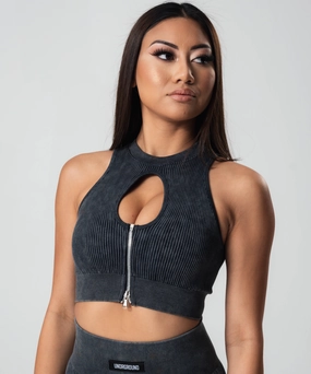 MeshVentilation UNDRGROUND Ribbed Crop Top (Black)