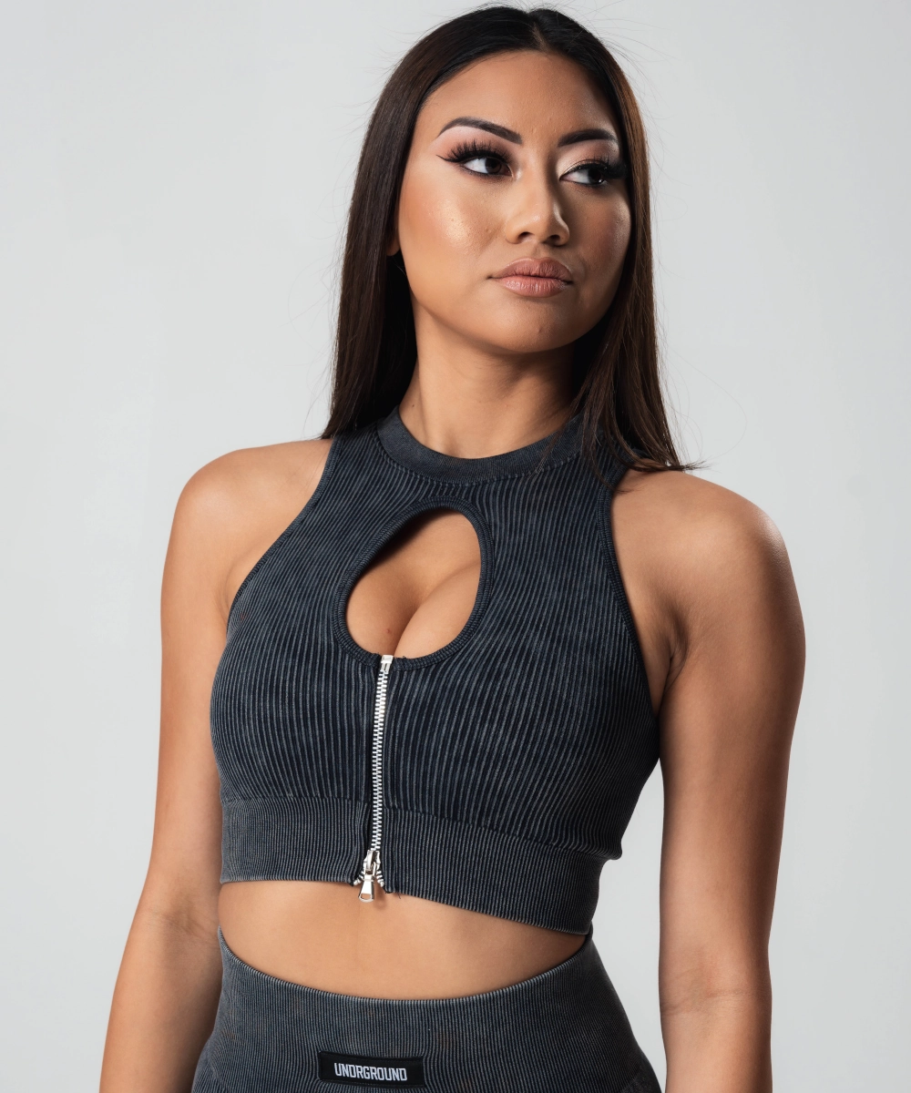 MeshVentilation UNDRGROUND Ribbed Crop Top (Black)