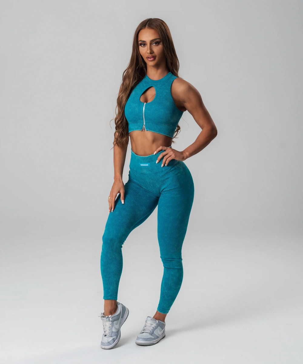 Harbor Style FlexibleElasticity UNDRGROUND Ribbed Tights (Teal)