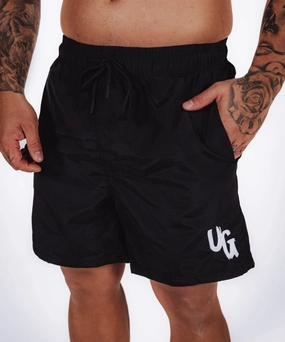 Regular Fit UNDRGROUND Summer Swim Shorts (Black/White)